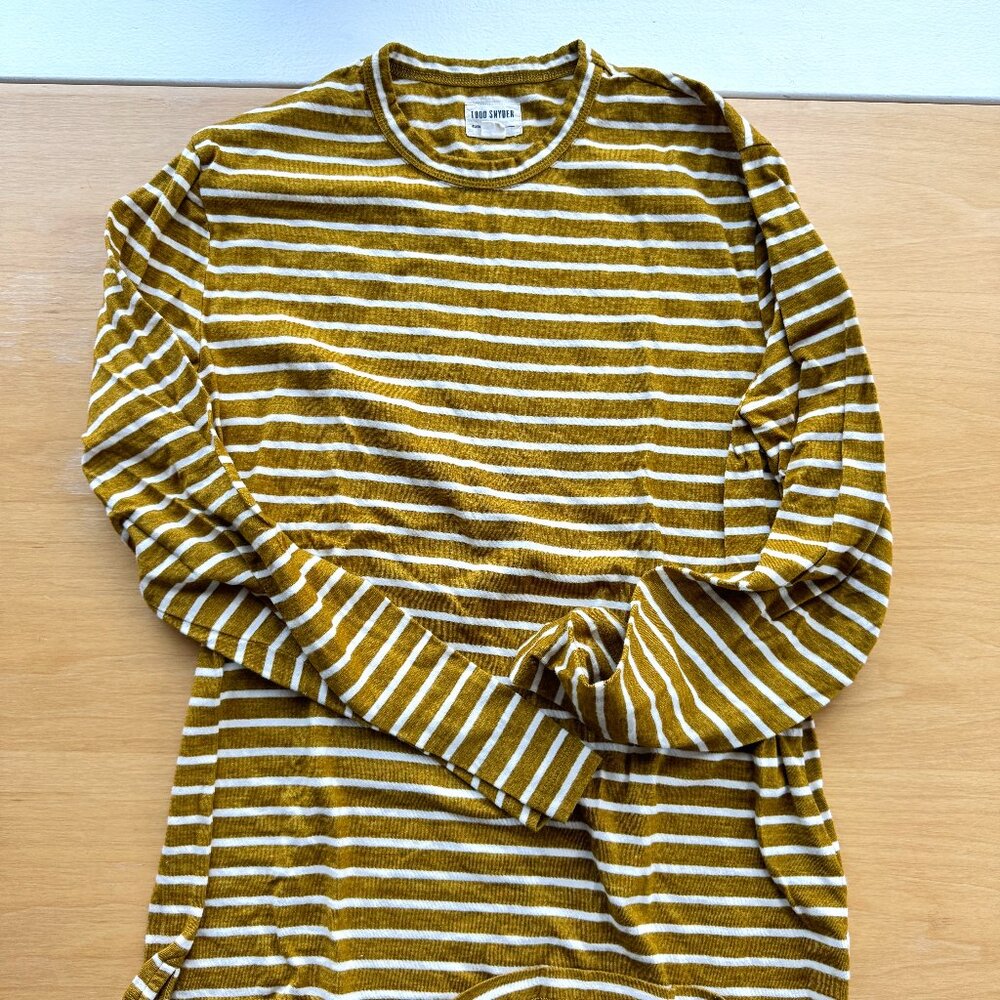 Todd Snyder Issued By: Japanese Nautical Striped Tee in Bitter Gold - S